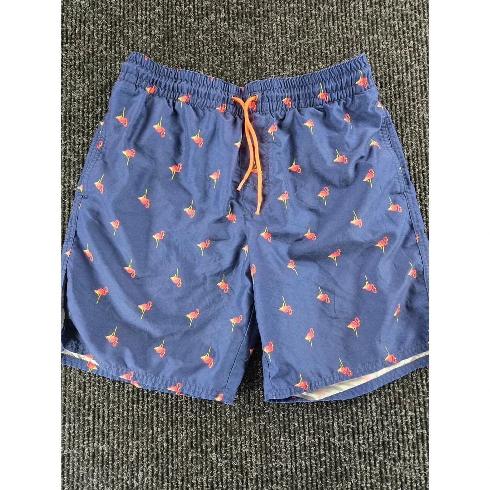 Old Navy Mens Navy Blue‎ Flamingo Print Swim Trunks Drawstring Shorts Small